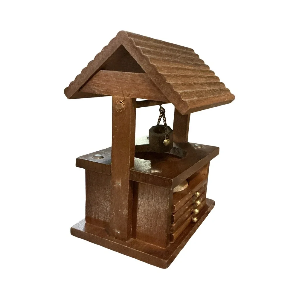 Vintage Wood Wishing Well Coaster Set Rustic Brown Farmhouse Decor 4 Coasters